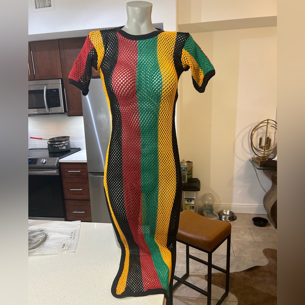 RASTA NET DRESS BEACH COVER UP Fishnet